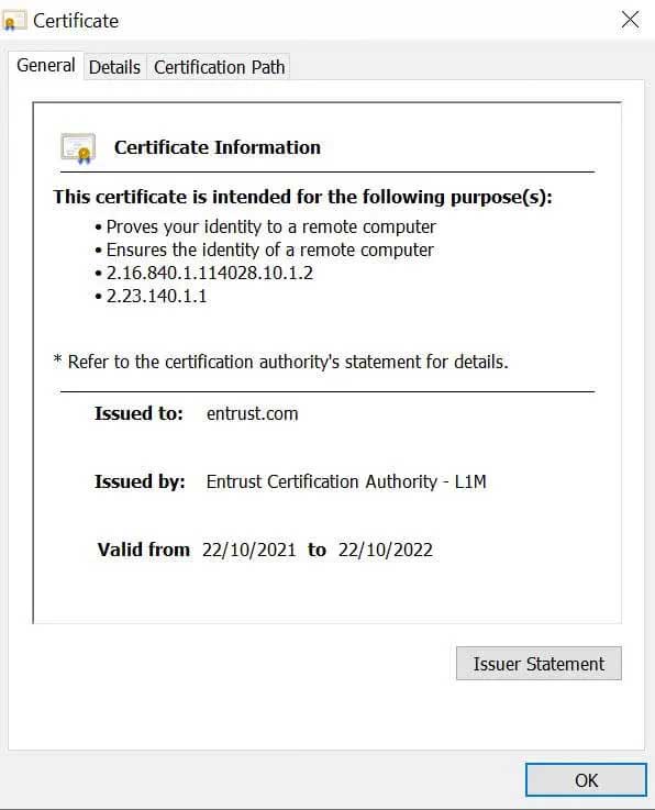 certificate general certificate information