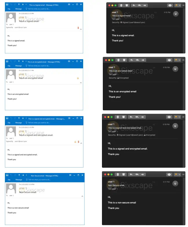 screenshots showing encrypted email