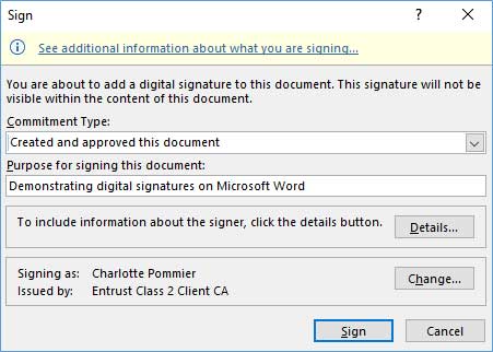how to sign a word document step 2